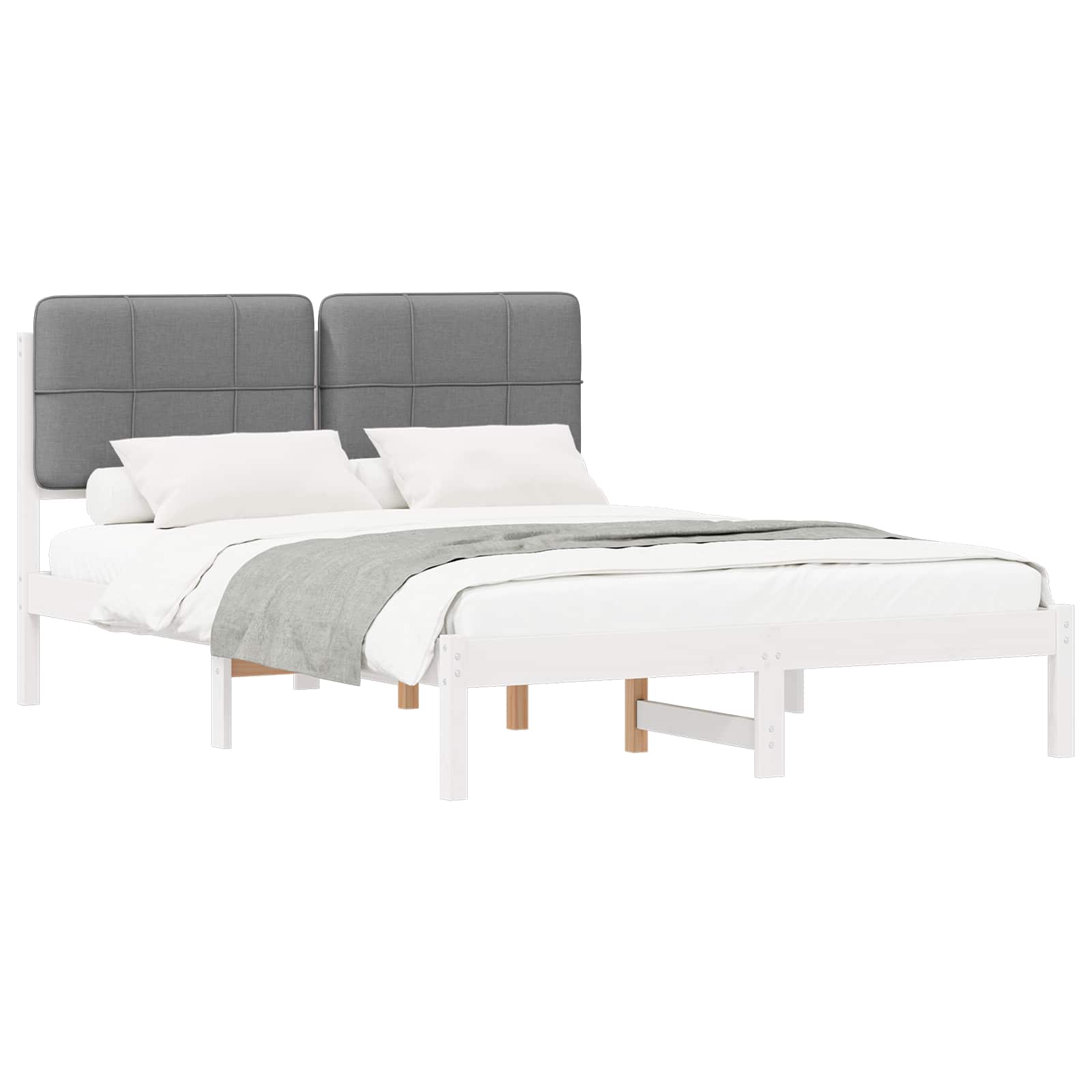 Estrutura de cama com cabeceira estofada cinzento-claro