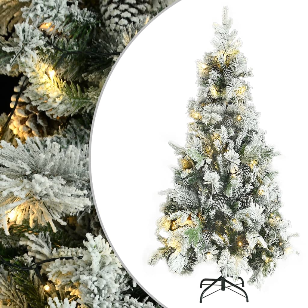 Árvore de natal pré-iluminada c/ flocos neve e pinhas PVC/PE