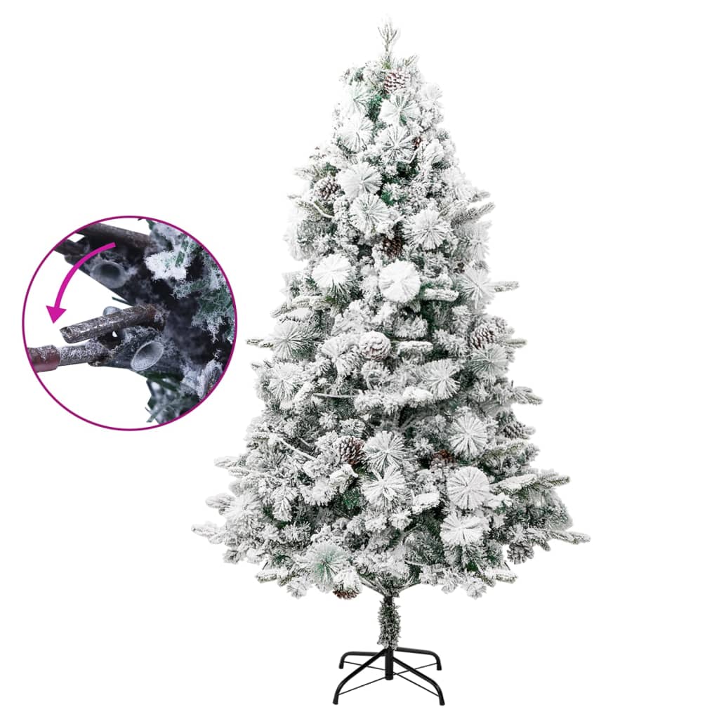 Árvore de natal pré-iluminada c/ flocos neve e pinhas PVC/PE