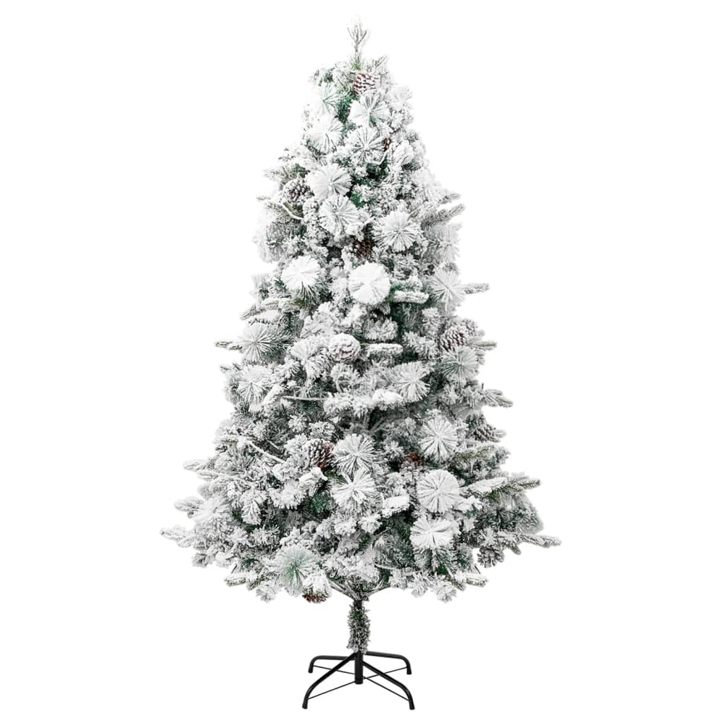 Árvore de natal pré-iluminada c/ flocos neve e pinhas PVC/PE