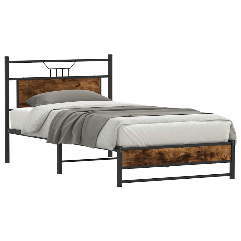 Estrutura de cama sem colchão 107x203 cm carvalho fumado