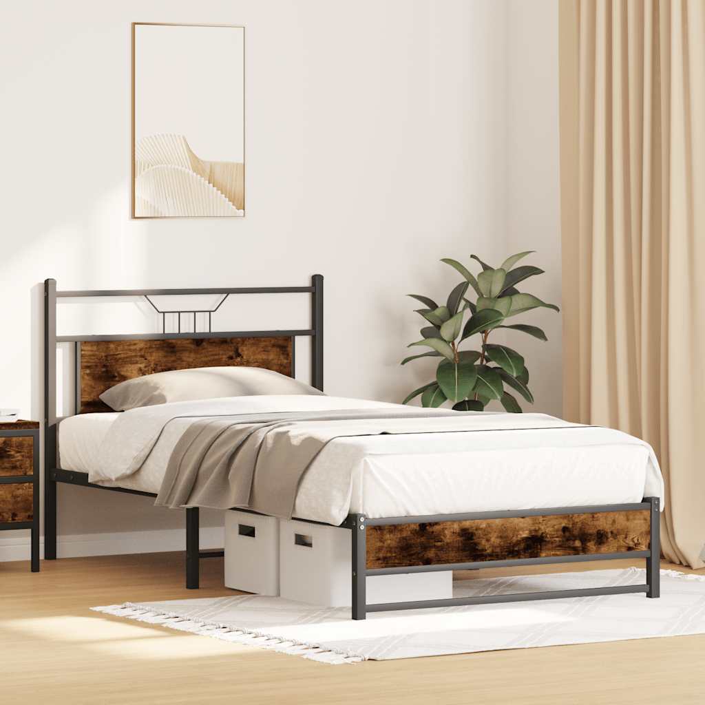Estrutura de cama sem colchão 107x203 cm carvalho fumado