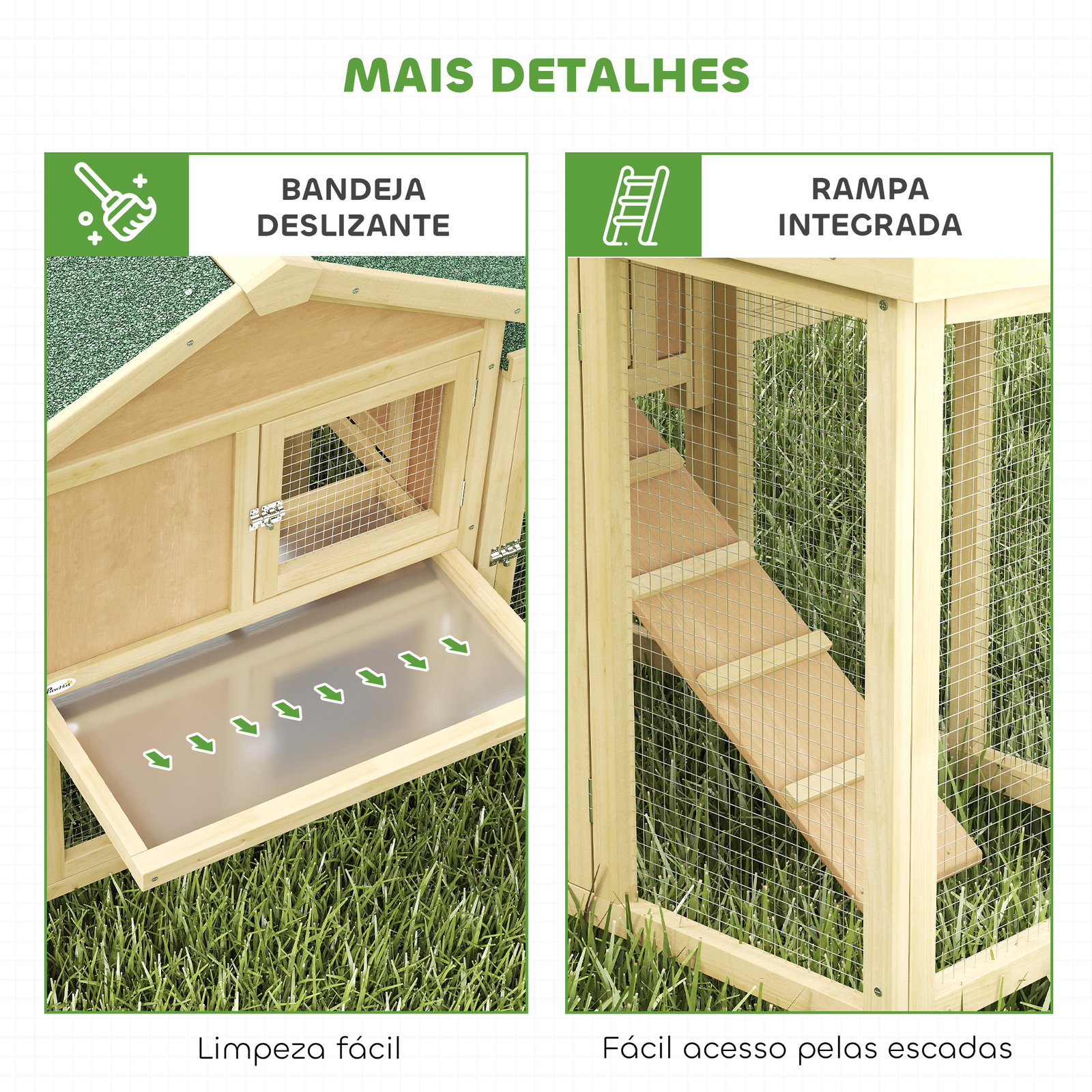 Galinheiro grande para exterior em madeira 204x85x93 cm com caixa de ninho cercado bandeja removível e poleiro madeira