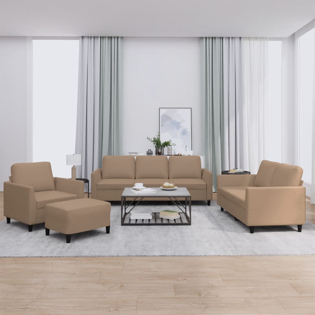 4 Pcs conjunto sofás c/ almofadões couro artif. cor cappuccino