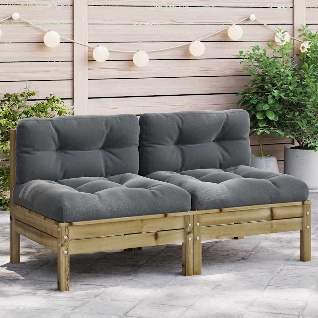 Sofás sem braços p/ jardim 2 pcs c/ almofadões pinho impregnado