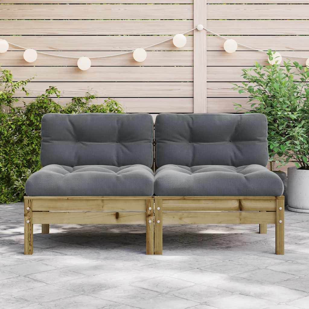 Sofás sem braços p/ jardim 2 pcs c/ almofadões pinho impregnado