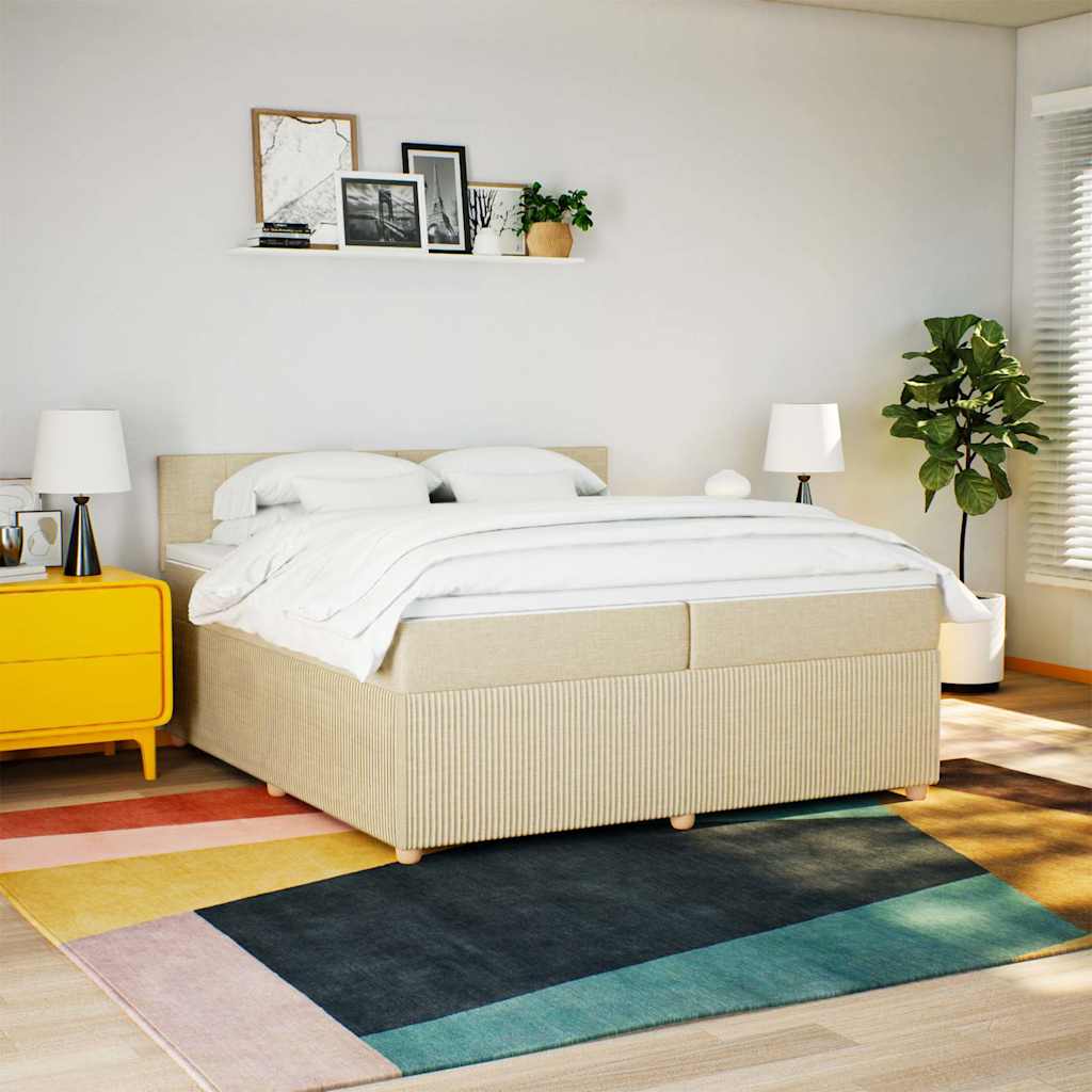 Cama com molas/colchão 200x200 cm tecido cor creme
