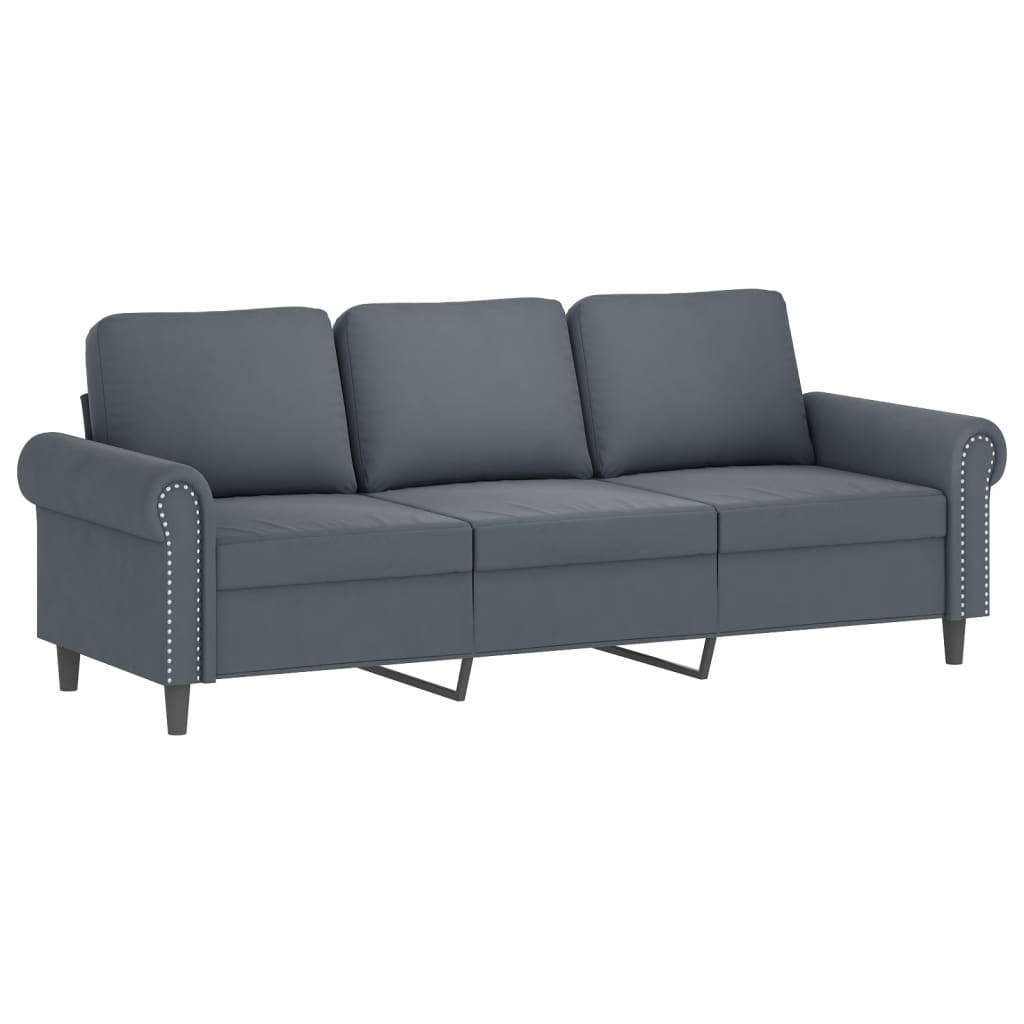 3 Pcs conjunto de sofás com almofadões veludo cinzento-escuro