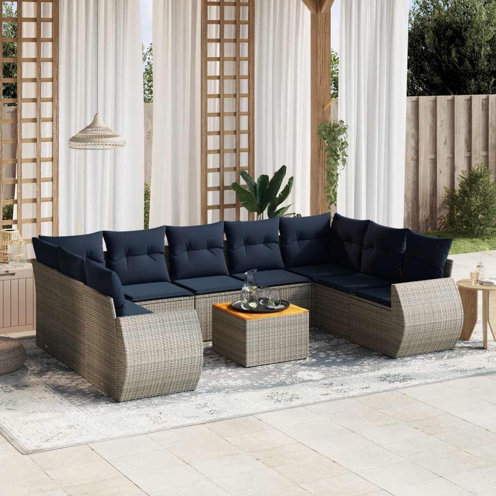 Conjunto de sofá de jardim com 10 peças e almofadas em rattan sintético cinza