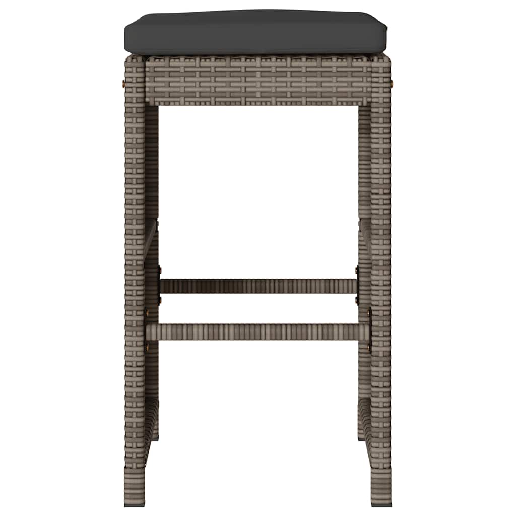 Bancos de bar p/ jardim com almofadões 2 pcs vime PE cinzento
