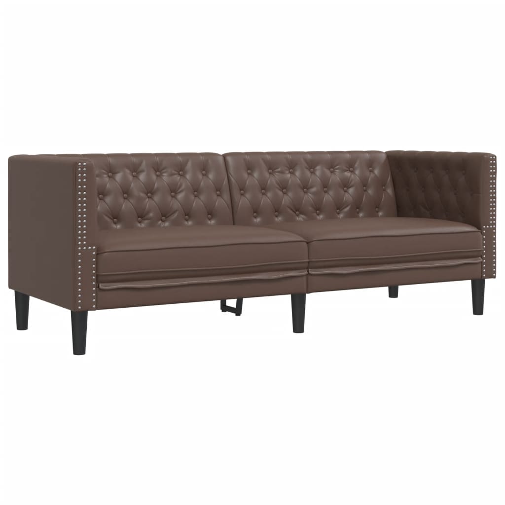 2 Pcs conjunto de sofás chesterfield couro artificial castanho