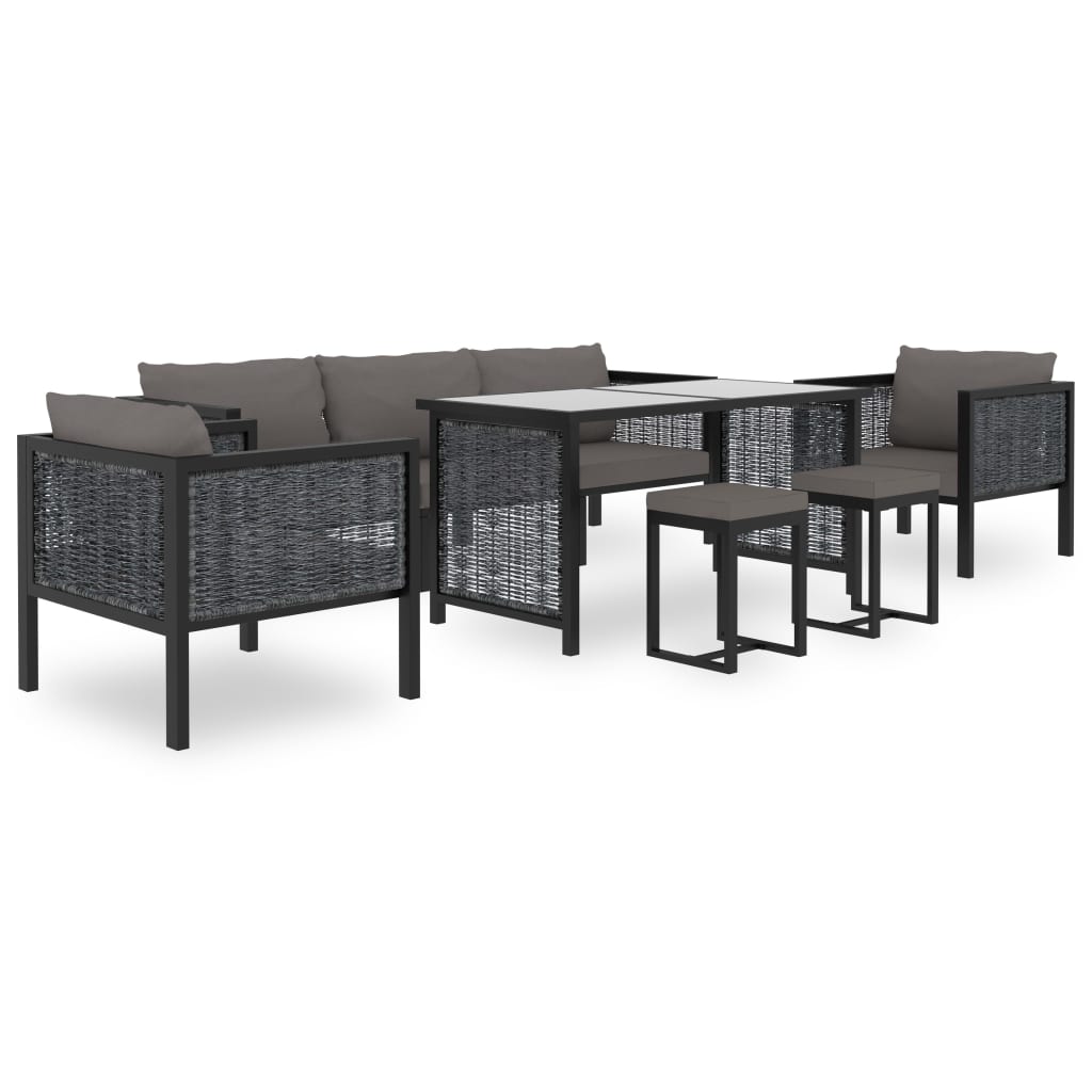 8 Pcs conjunto lounge de jardim c/ almofadões vime PE antracite