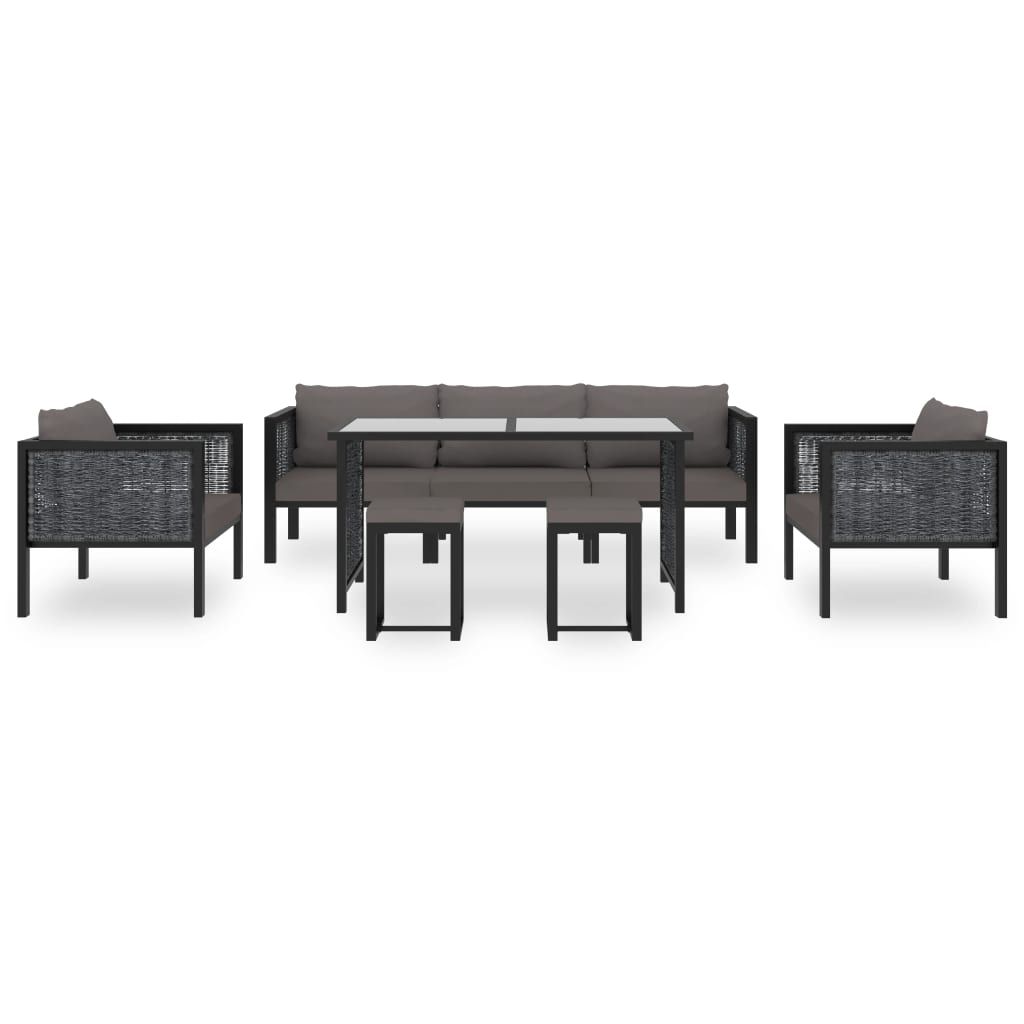 8 Pcs conjunto lounge de jardim c/ almofadões vime PE antracite