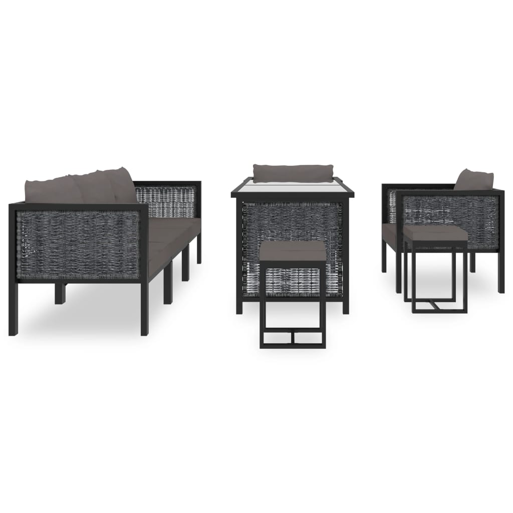 8 Pcs conjunto lounge de jardim c/ almofadões vime PE antracite