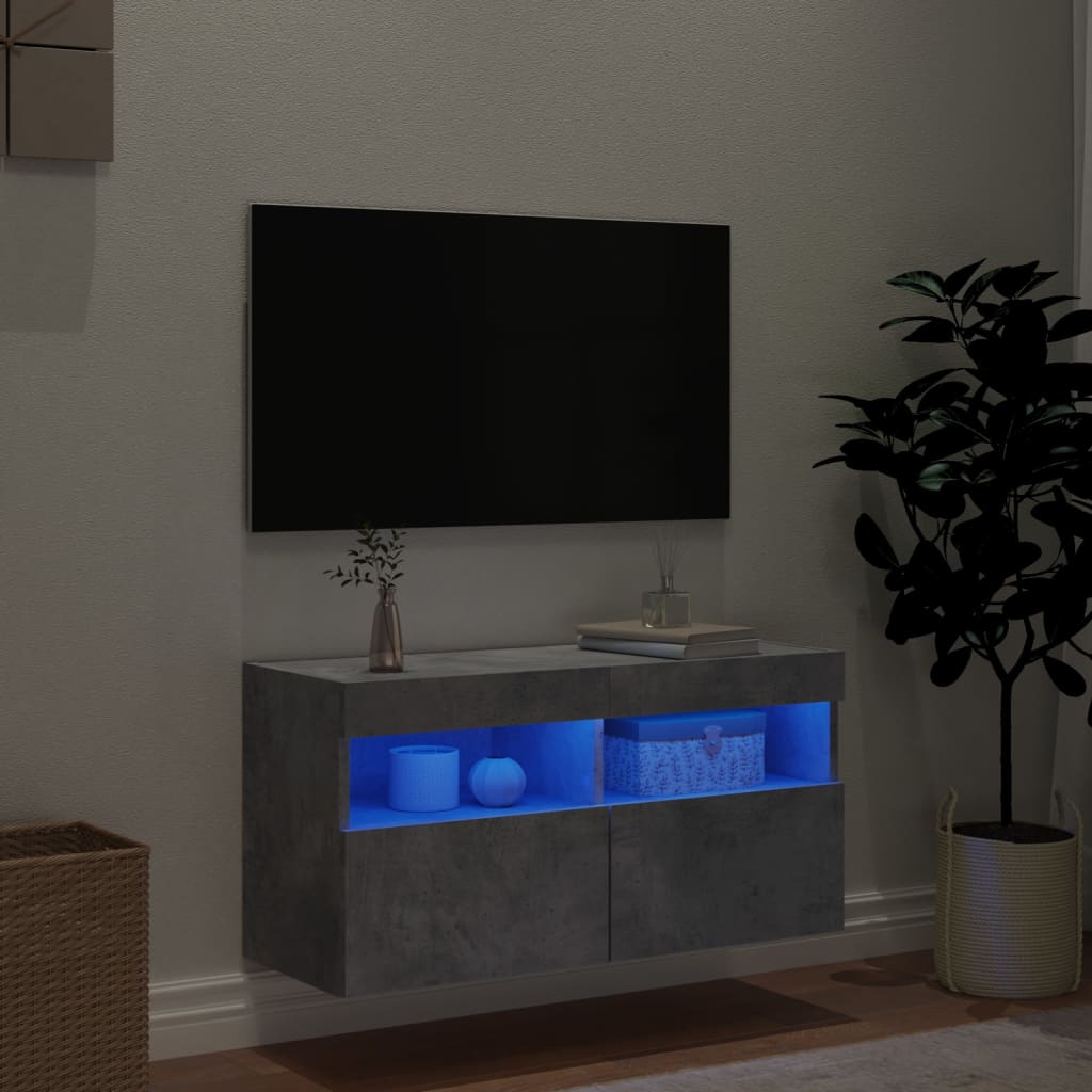 Móvel de parede p/ TV c/ luzes LED 80x30x40 cm cinza cimento