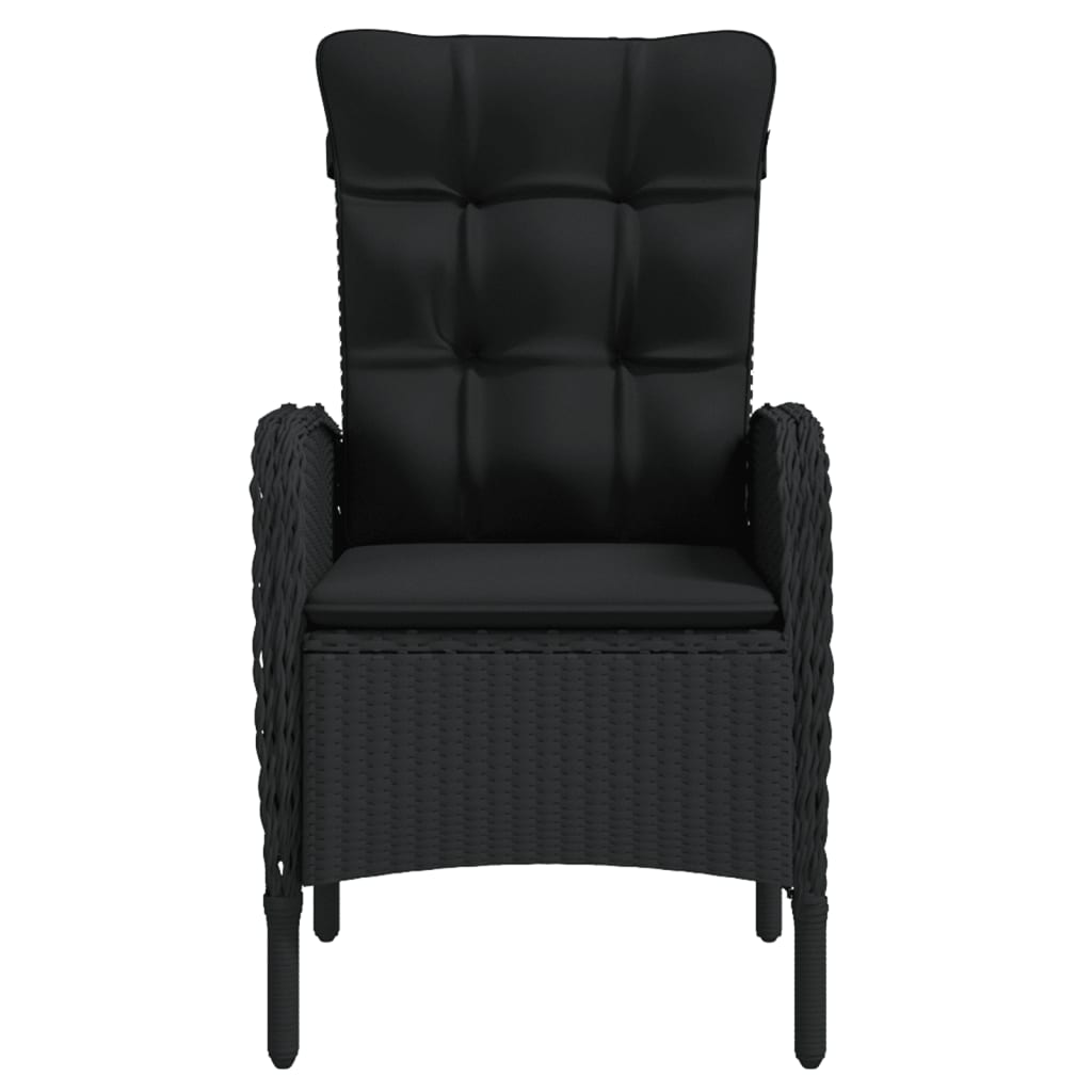 7 Pcs conjunto de jantar para jardim com almofadões preto