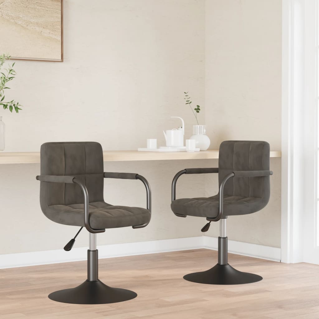 Cadeiras de jantar giratórias 2 pcs veludo cinzento-escuro
