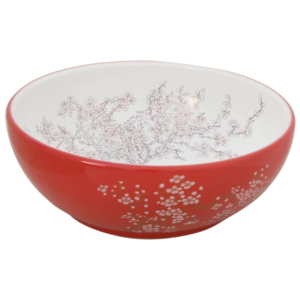 Lavatório de bancada redondo φ41x14 cm cerâmica branco/vermelho