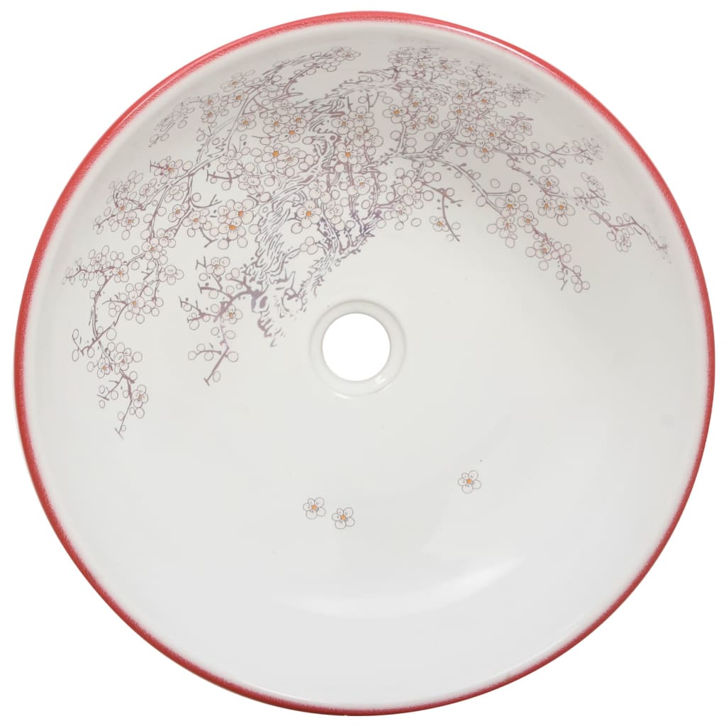 Lavatório de bancada redondo φ41x14 cm cerâmica branco/vermelho