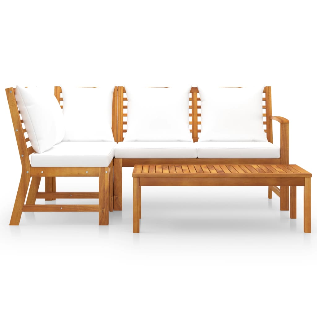 4 Pcs conj. lounge jardim c/ almofadões cor creme acácia maciça