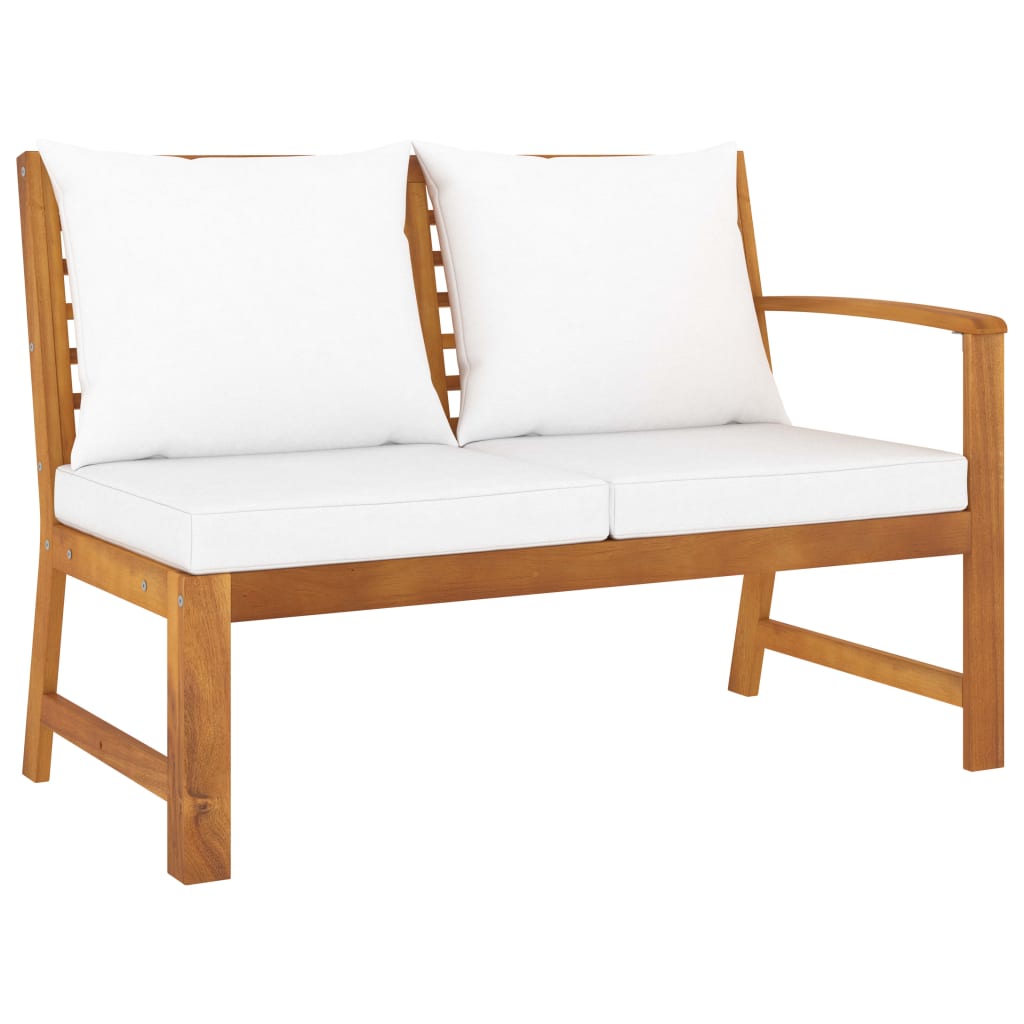 4 Pcs conj. lounge jardim c/ almofadões cor creme acácia maciça
