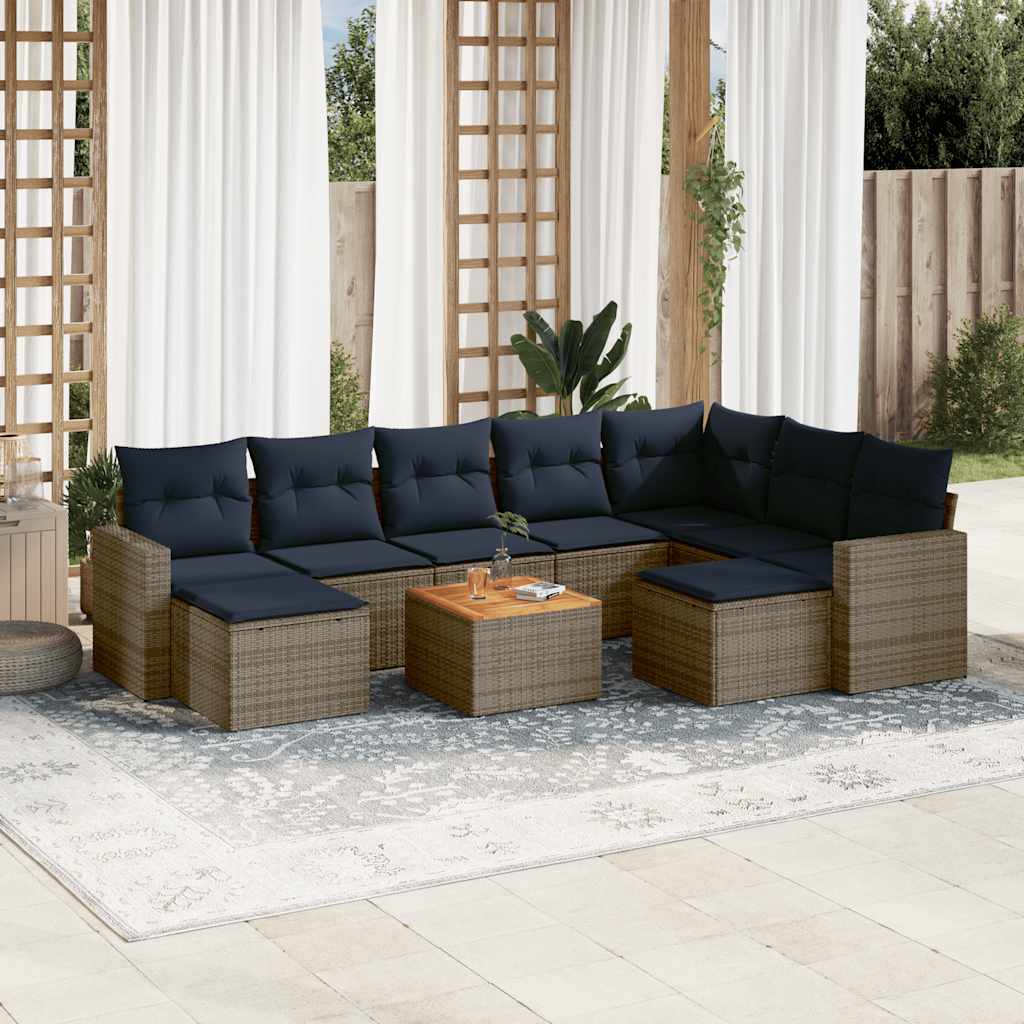 Conjunto de sofá de jardim com 10 peças e almofadas em rattan sintético cinza