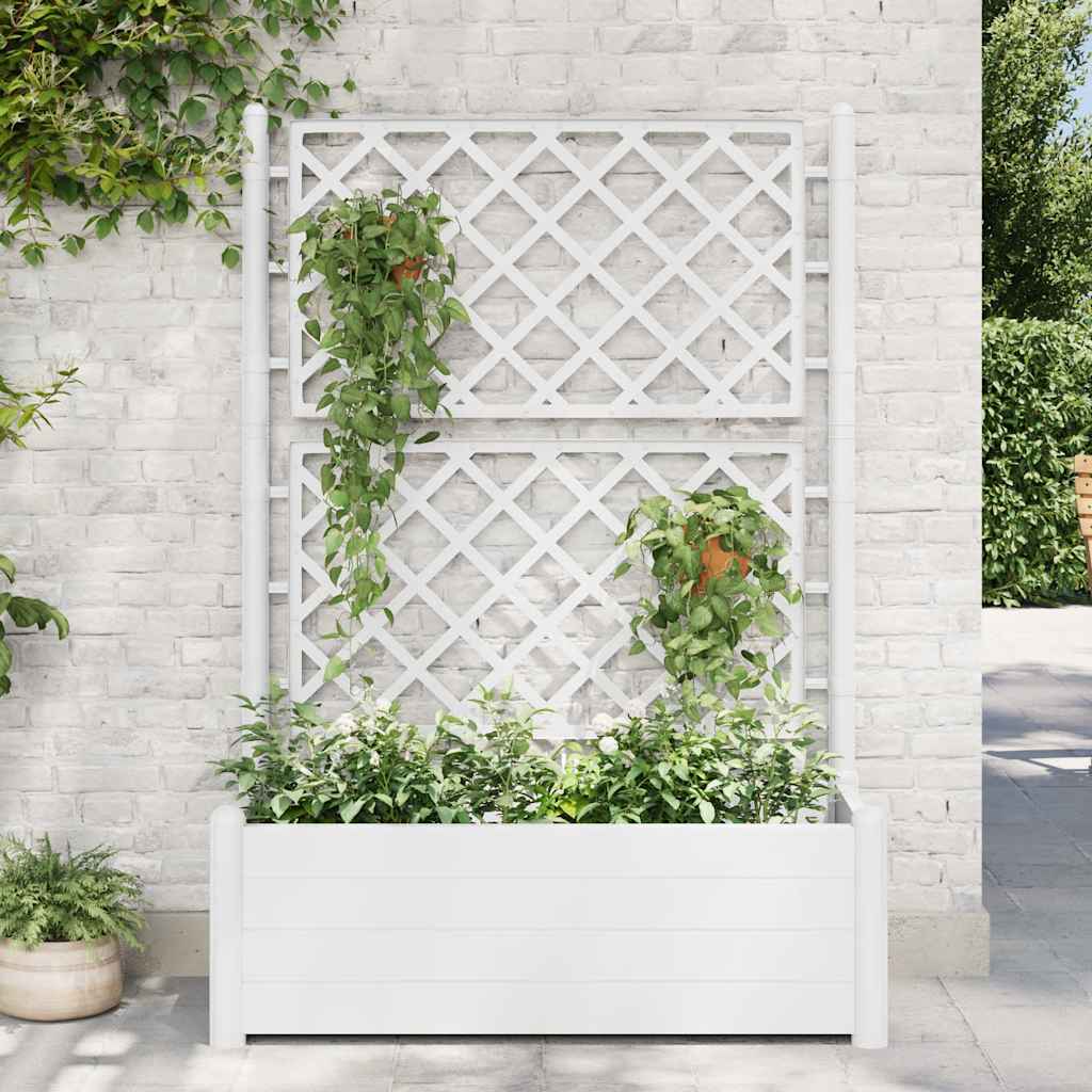 Vaso/floreira de jardim com treliça 100x43x142 cm PP branco