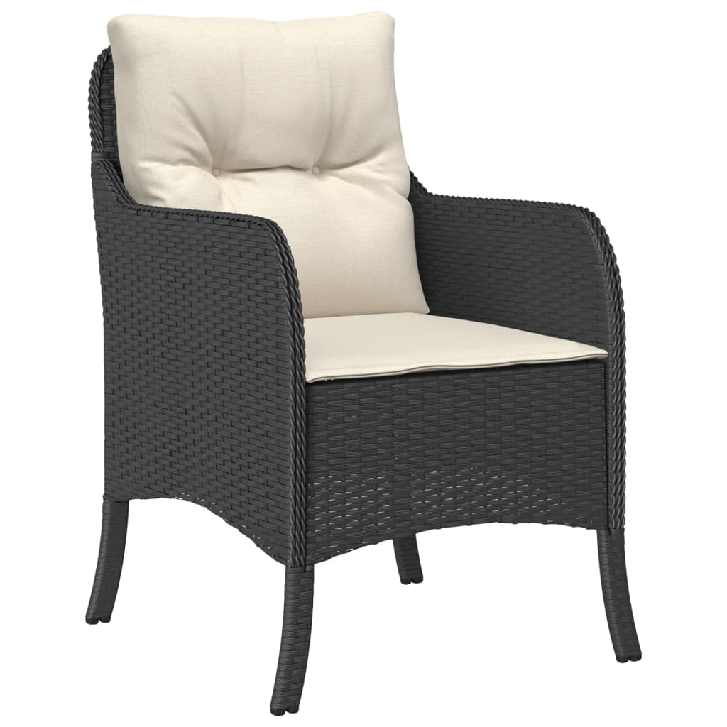 3 Pcs conjunto de jantar p/ jardim c/ almofadões vime PE preto