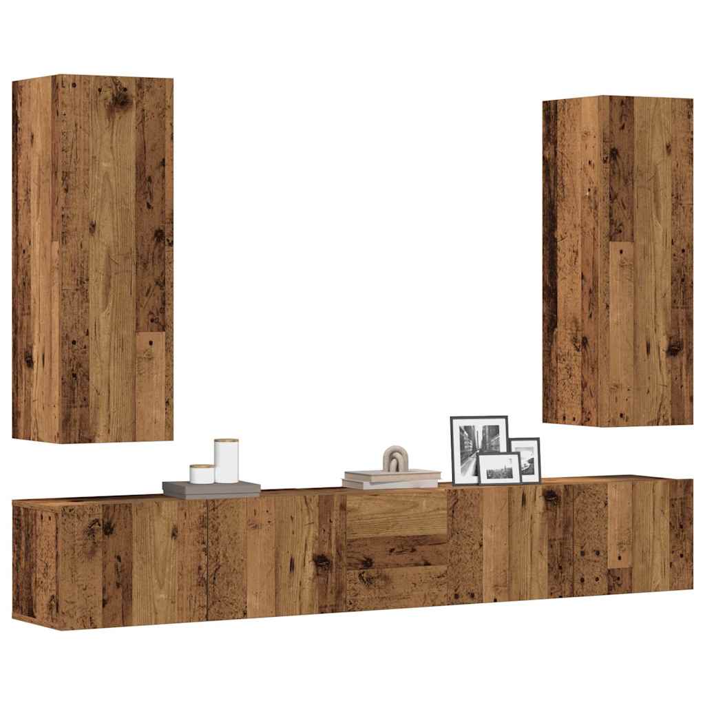 Conjunto de armário TV de parede 5 pcs madeira madeira velha