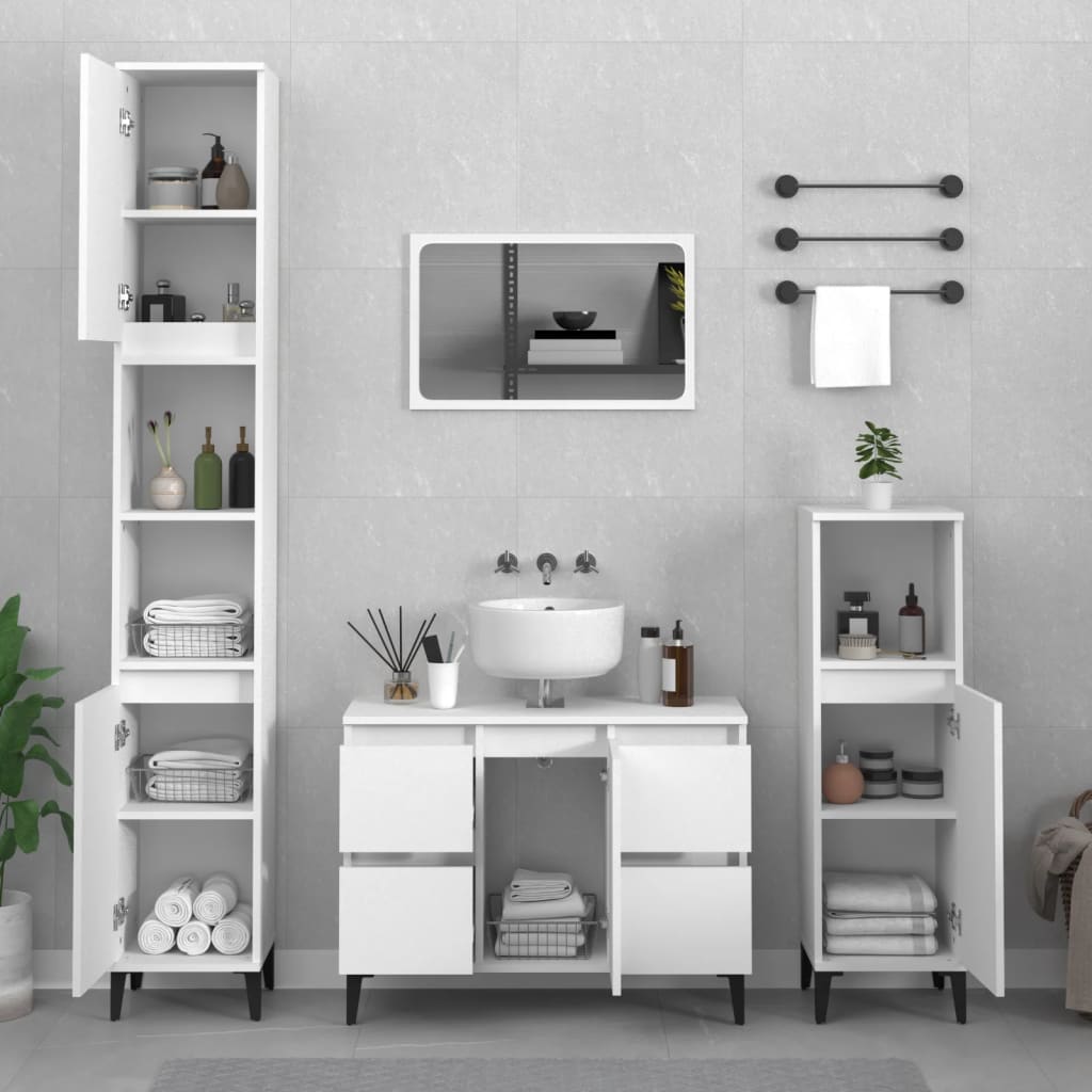 3 Pcs conjunto móveis casa de banho derivados de madeira branco