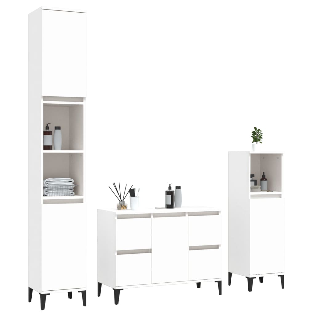 3 Pcs conjunto móveis casa de banho derivados de madeira branco