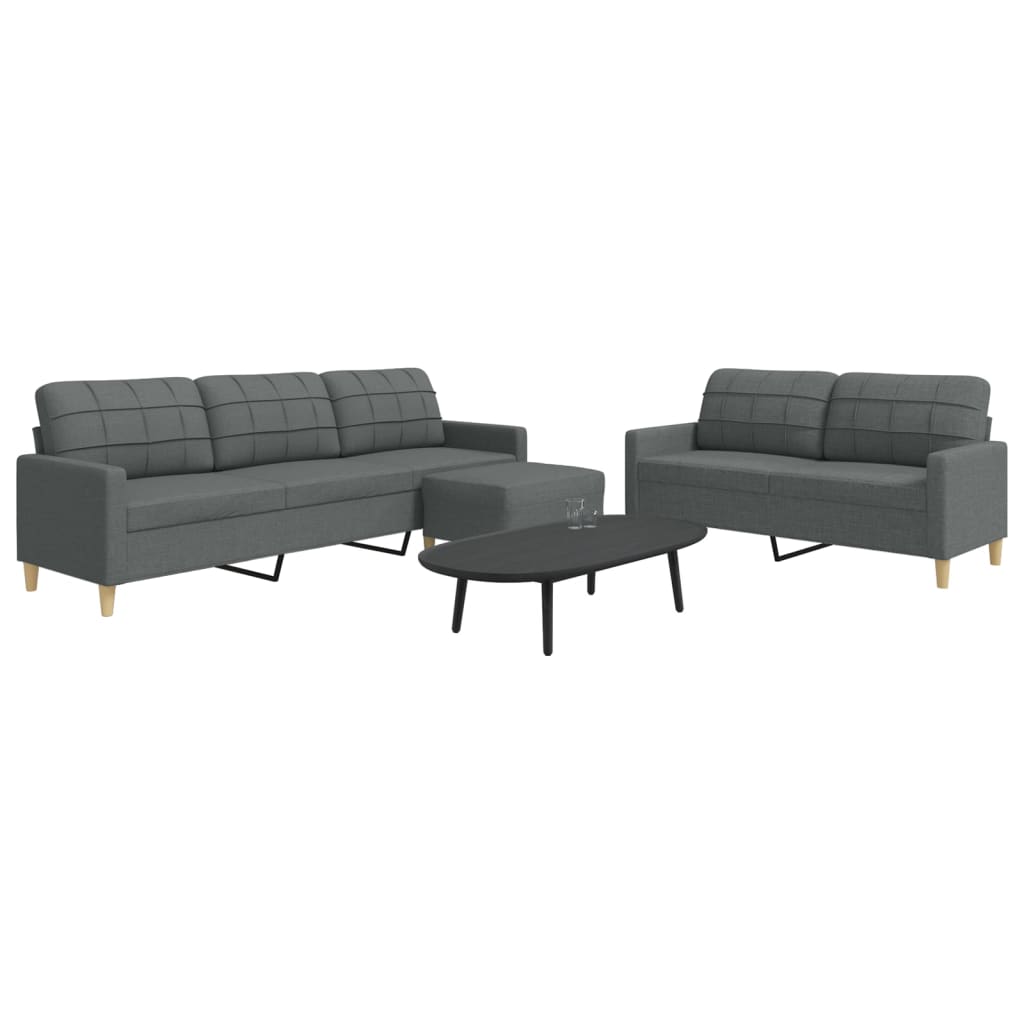 3 Pcs conjunto de sofás com apoio de pés tecido cinzento-escuro