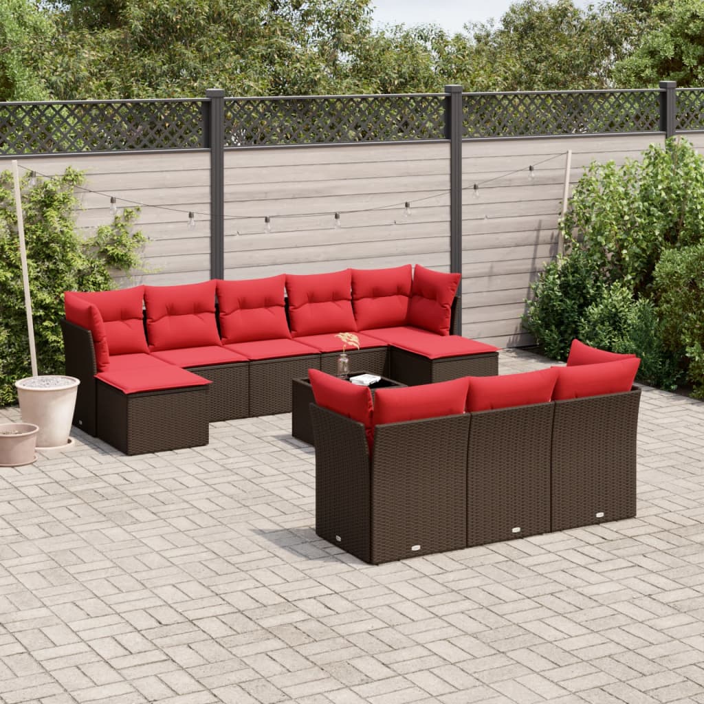 Conjunto de sofá de jardim com 11 peças e almofadas em rattan sintético marrom