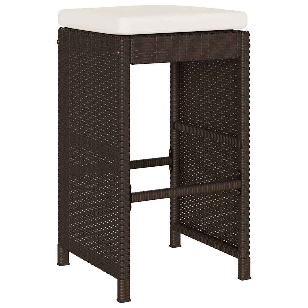 Bancos de bar para jardim com almofadões 2 pcs vime PE castanho