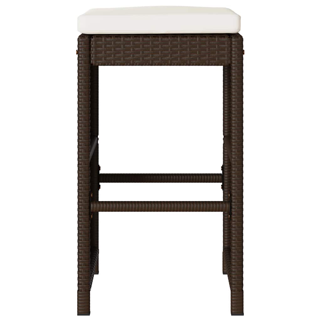 Bancos de bar para jardim com almofadões 2 pcs vime PE castanho