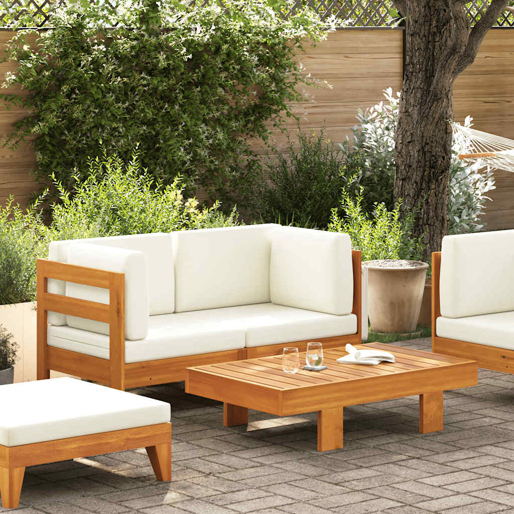 2 Pcs conj. lounge de jardim c/ almofadões branco nata acácia