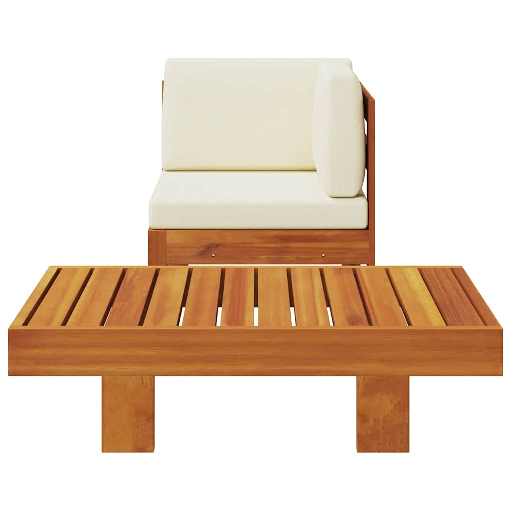 2 Pcs conj. lounge de jardim c/ almofadões branco nata acácia