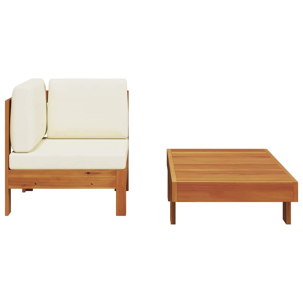 2 Pcs conj. lounge de jardim c/ almofadões branco nata acácia