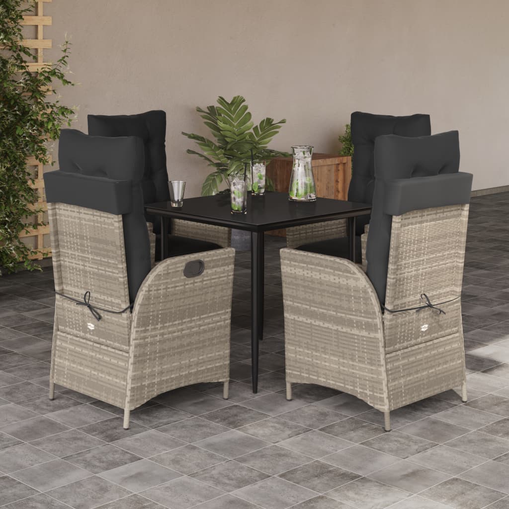 5 Pcs conjunto de jantar p/ jardim c/ almofadões cinzento claro