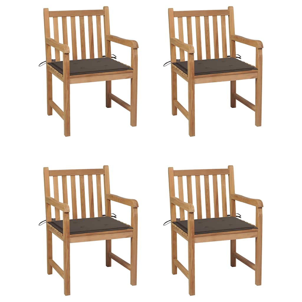 Cadeiras de jardim c/ almofadões cinza-acast. 4 pcs teca maciça