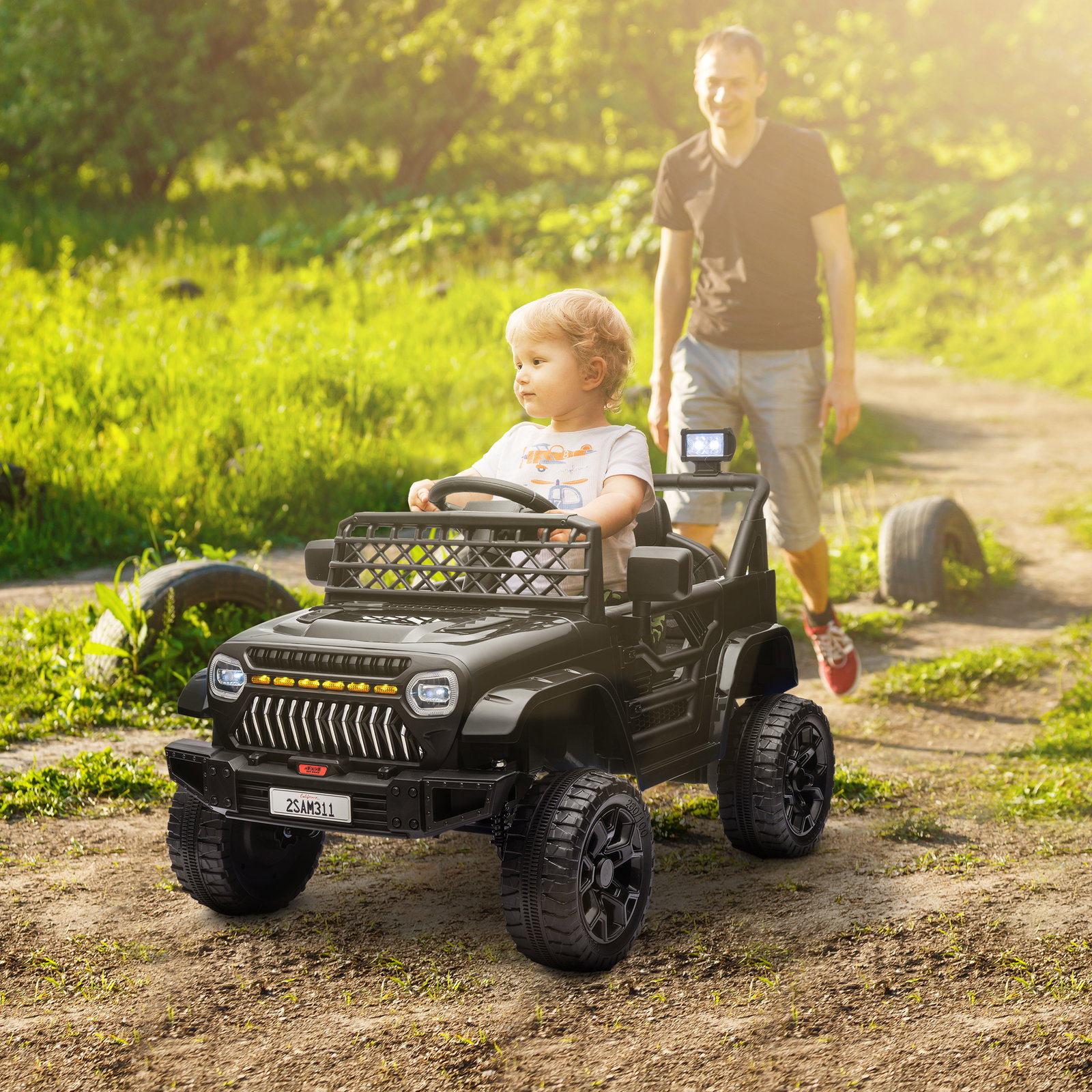 Carro elétrico para crianças carro elétrico infantil utv 12v com velocidade ajustável USB e faróis 95x62,5x65 cm preto