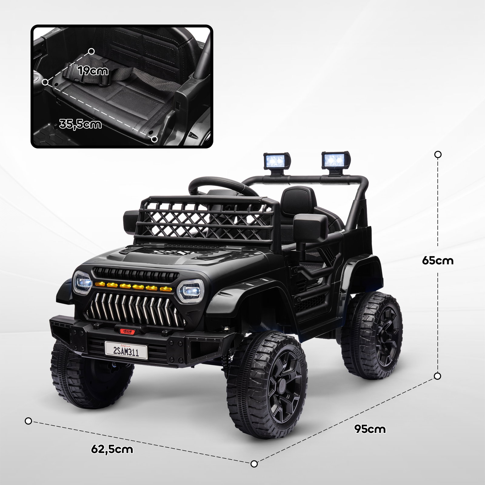 Carro elétrico para crianças carro elétrico infantil utv 12v com velocidade ajustável USB e faróis 95x62,5x65 cm preto