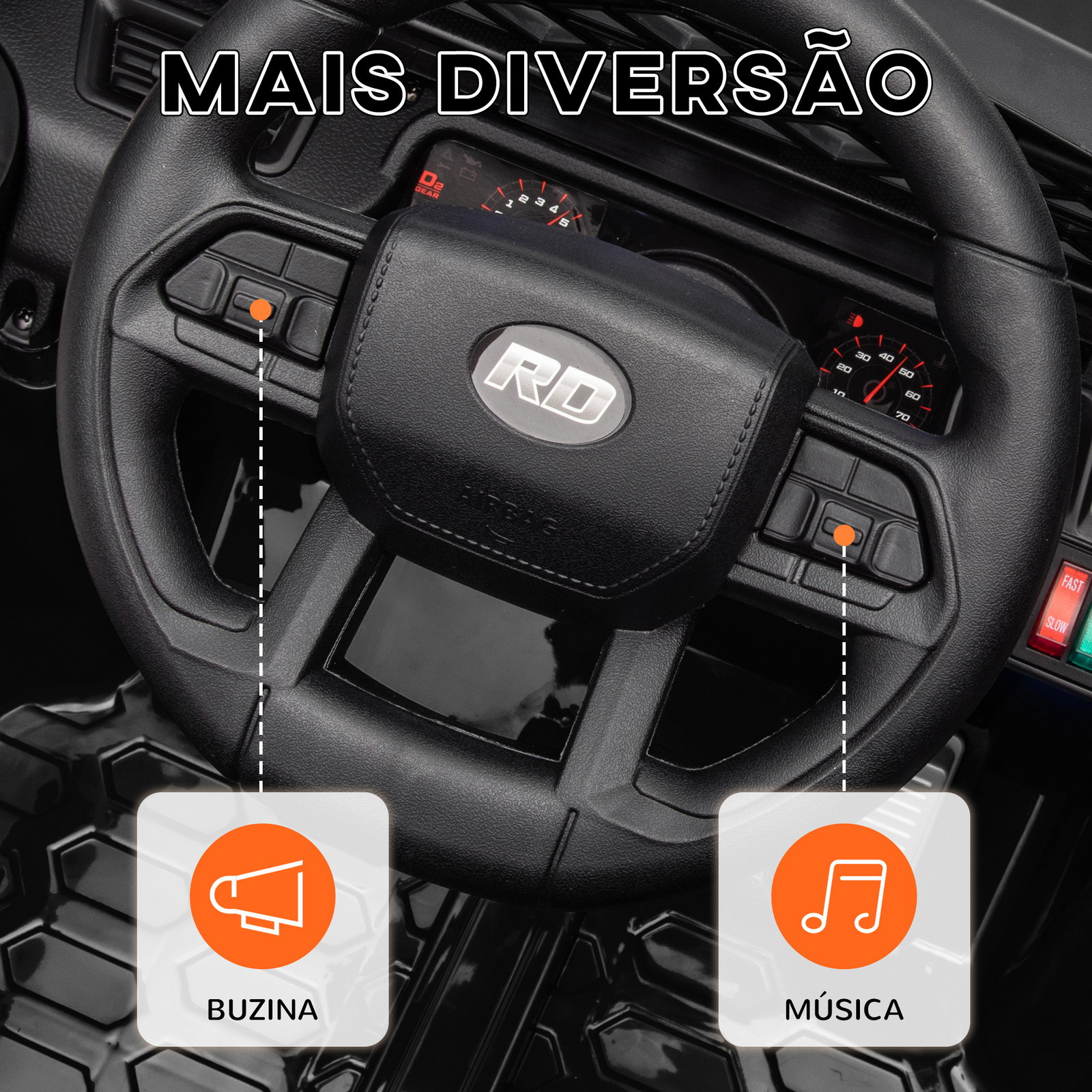 Carro elétrico para crianças carro elétrico infantil utv 12v com velocidade ajustável USB e faróis 95x62,5x65 cm preto