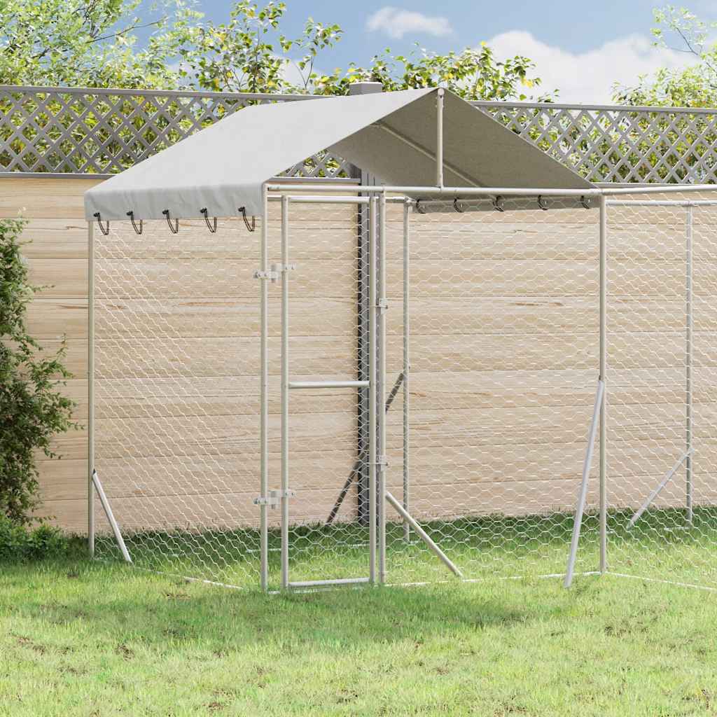Canil de exterior com teto 4x4x2,5 m aço galvanizado prateado