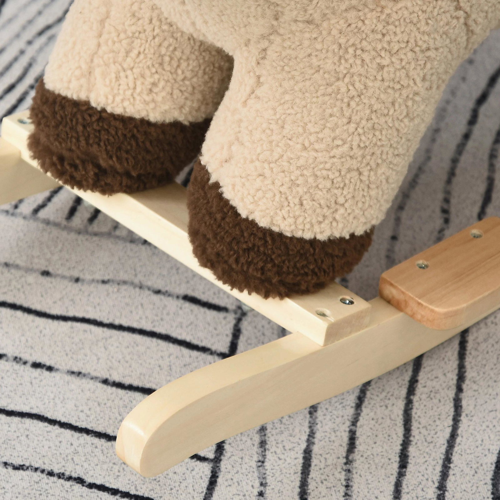 Baloiço infantil em forma de leão de pelúcia para bebés 18-39 meses com som cinto de segurança guidão apoio para os pés 68x35x50cm marrom