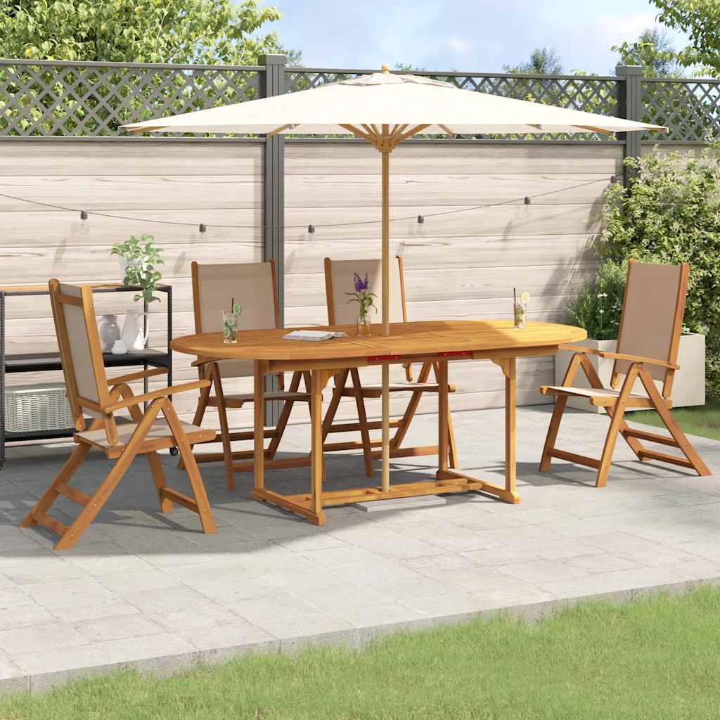 5 Pcs conjunto de jantar para jardim acácia maciça e textilene
