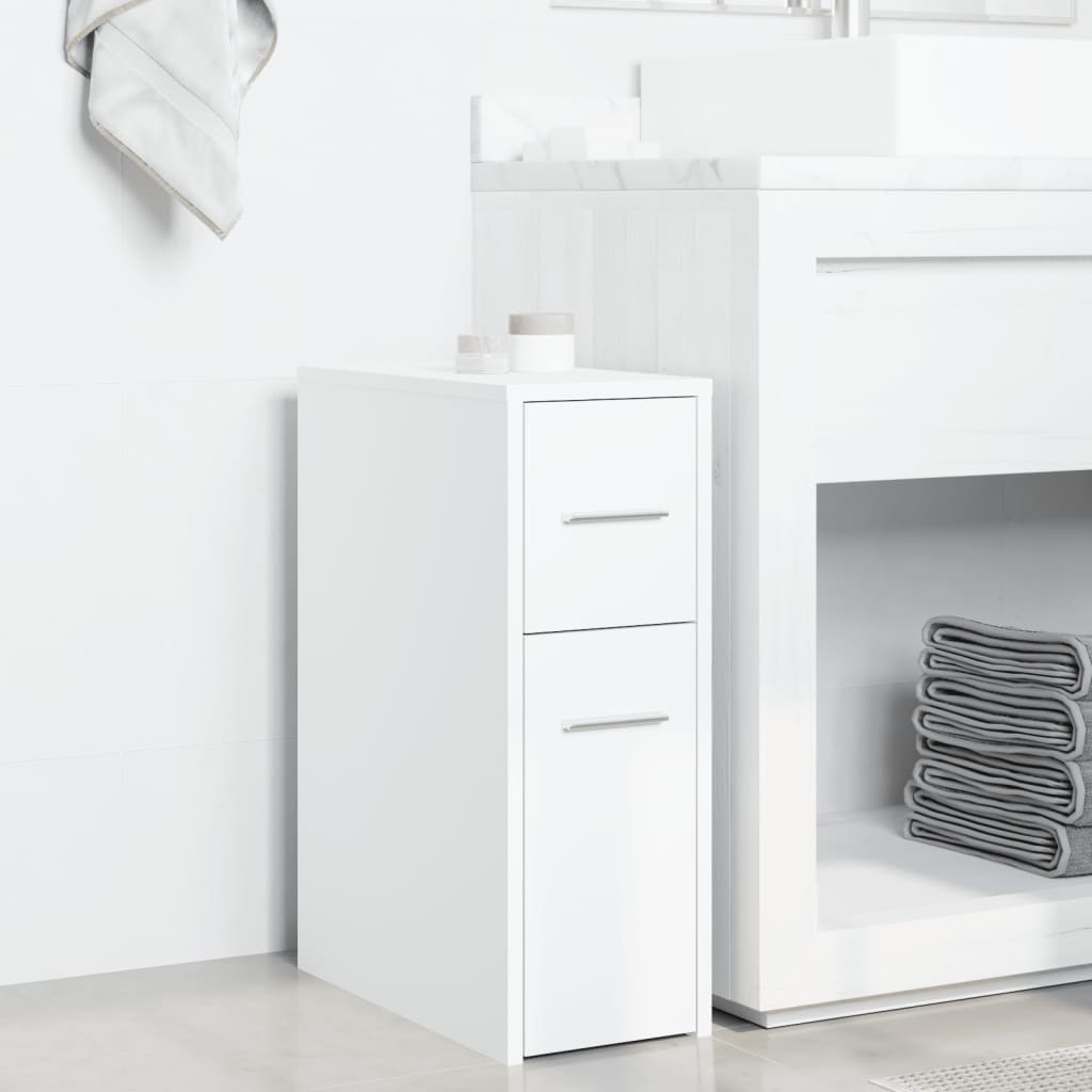 Aparador de wc estreito com rodas derivados de madeira branco