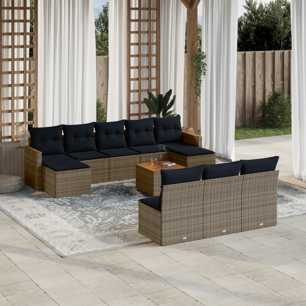 Conjunto de sofá de jardim com 11 peças e almofadas em rattan sintético cinza