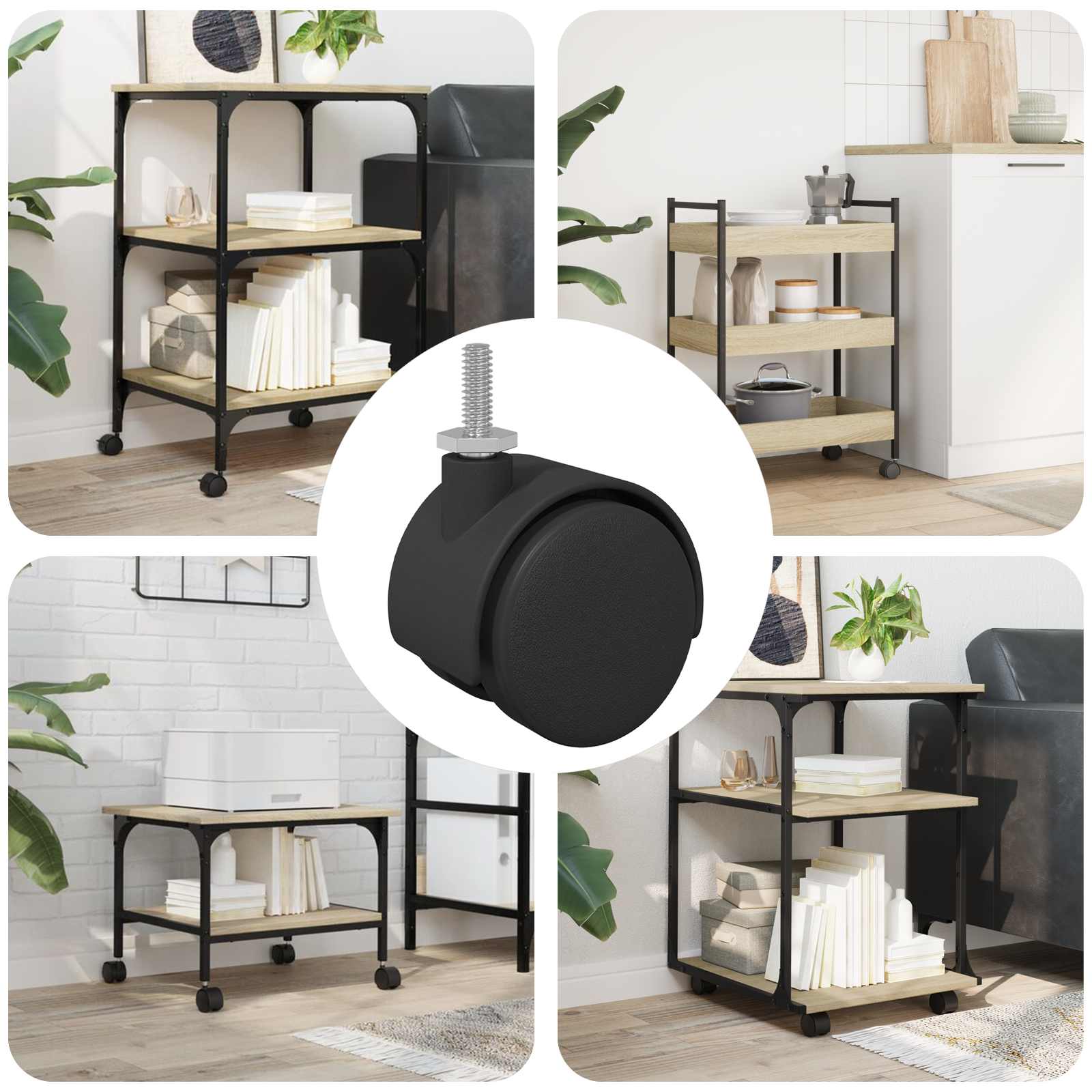 Roda 12 unid. preto e prata 40,1 x 40,1 x 37,8 mm ferro e PP