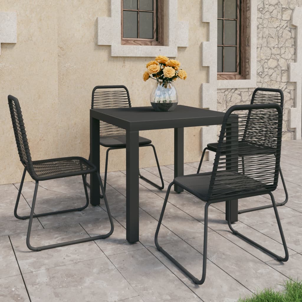 5 Pcs conjunto de jantar para jardim vime de PVC preto